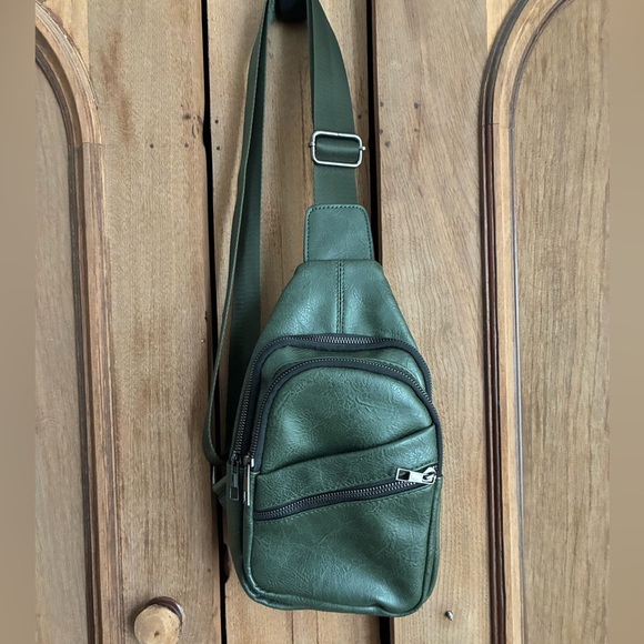 Handbags - Chic Olive Green Faux Leather Sling Crossbody Bag